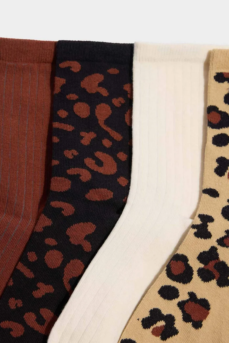 Defacto  Woman Leopard Patterned 5 Piece Cotton Long Socks for Women | Best Price UAE