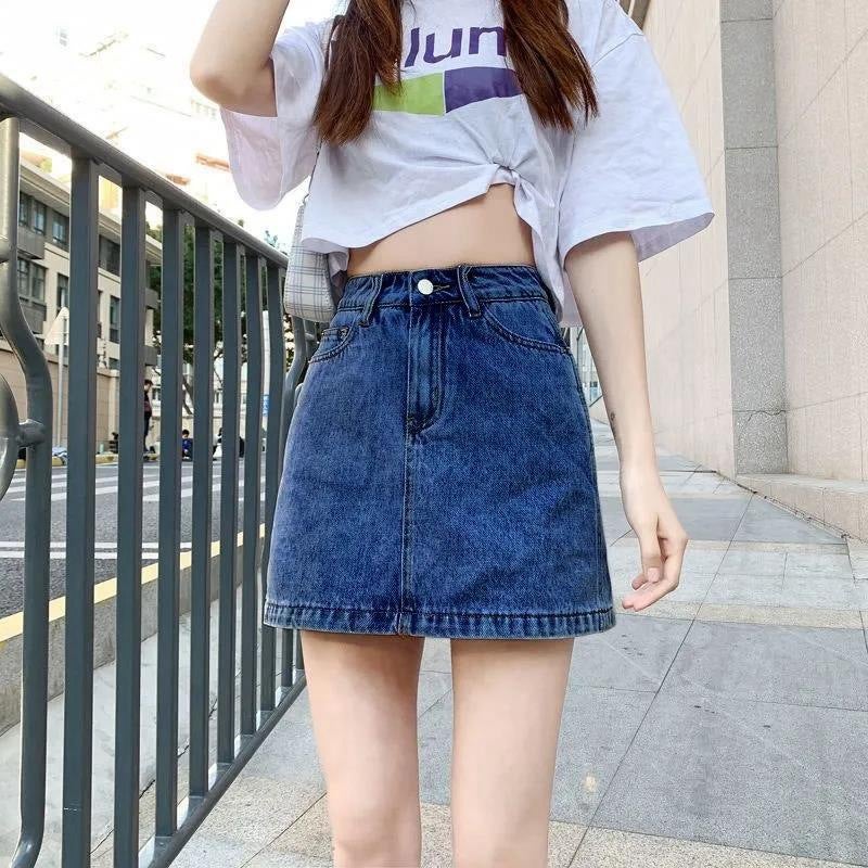 Short Skirt Women'S Ins Trendy New Style 2022 Summer High Waist A- Line Girl Skirt All-Match Student Hip Jeans Skirt - Image 1