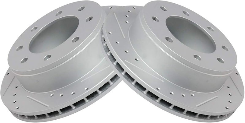 TRQ Rear Performance Brake Rotors Set Premium G-Coated Cross Drilled & Slotted Compatible with 2008-2023 Chevrolet Express 2500 2005-2023 Express 3500 GMC Savana 2500 Savana 3500 - Image 2