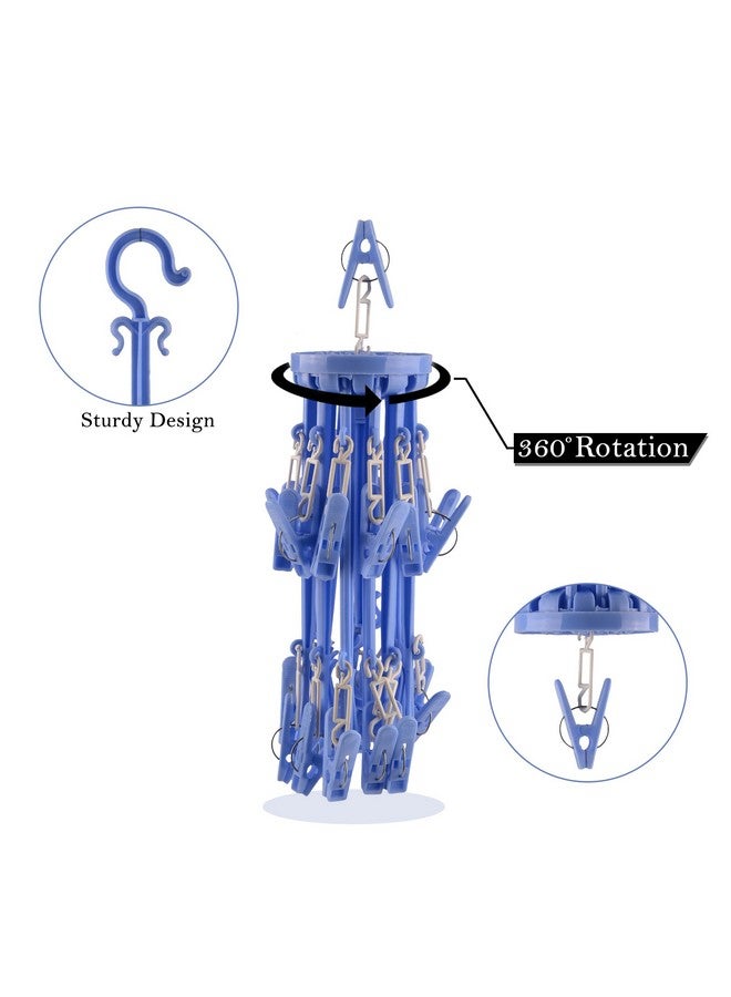 Kuber Industries Cloth Drying Hanger | 360? Cloth Drying Stand | Baby Cloth Drying Pegs | 16 Clips Clothes Hanger for Socks, Bras, Underwear & Towels | Round Cloth Drying Clips | Blue - Image 4
