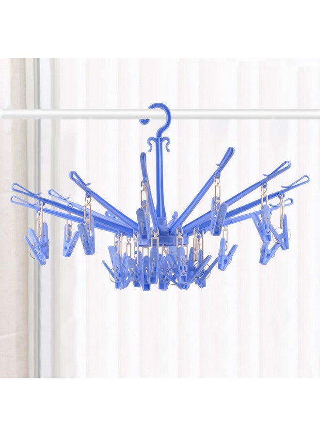 Kuber Industries Cloth Drying Hanger | 360? Cloth Drying Stand | Baby Cloth Drying Pegs | 16 Clips Clothes Hanger for Socks, Bras, Underwear & Towels | Round Cloth Drying Clips | Blue - Image 1