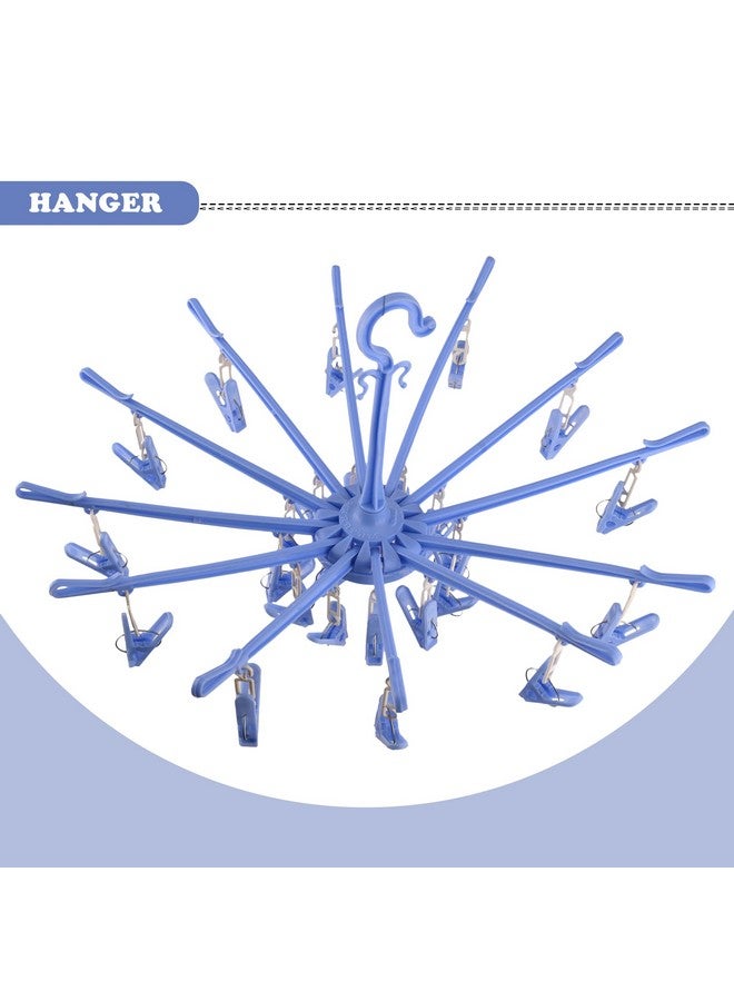 Kuber Industries Cloth Drying Hanger | 360? Cloth Drying Stand | Baby Cloth Drying Pegs | 16 Clips Clothes Hanger for Socks, Bras, Underwear & Towels | Round Cloth Drying Clips | Blue - Image 2