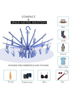 Kuber Industries Kuber Industries Cloth Drying Hanger | 360? Cloth Drying Stand | Baby Cloth Drying Pegs | 16 Clips Clothes Hanger for Socks, Bras, Underwear & Towels | Round Cloth Drying Clips | Blue  - Image 5