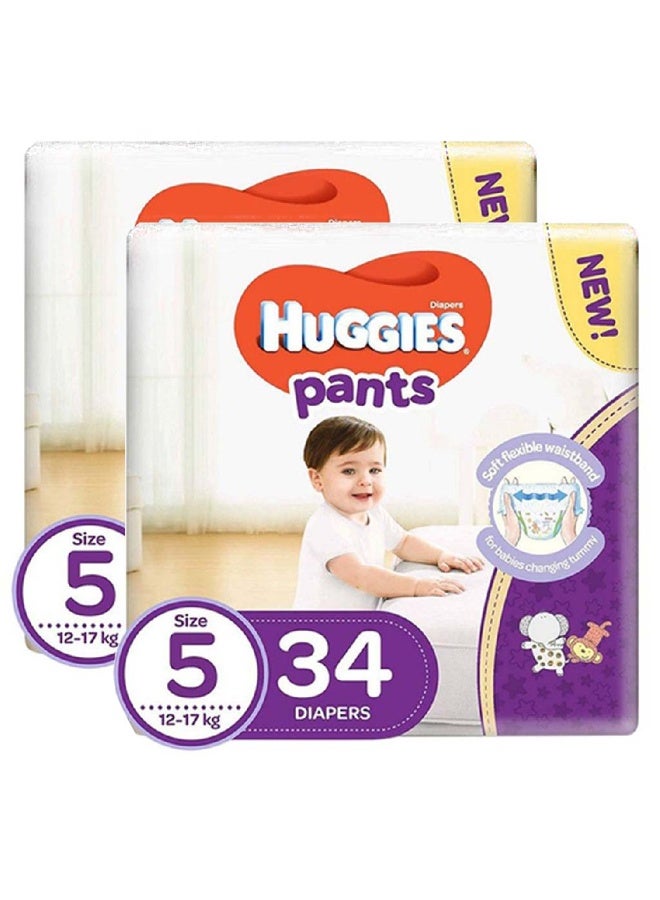 HUGGIES Active Baby Diaper Pants, Size 5, 12-17Kg, Promo Pack of 2 x 34’s
