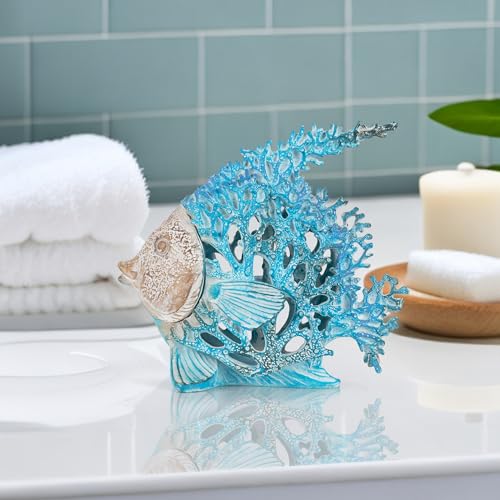 VVGIFTS Beach Coastal Decor Coral Reef Angelfish Home Office Desk Decor Sculpture Statue for Tabletop Shelf Bathroom Decoration Ornament Gift (Turquoise and Blue) - Image 4