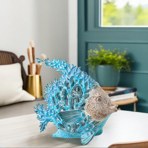 VVGIFTS Beach Coastal Decor Coral Reef Angelfish Home Office Desk Decor Sculpture Statue for Tabletop Shelf Bathroom Decoration Ornament Gift (Turquoise and Blue) - Image 5