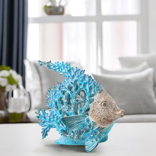 VVGIFTS Beach Coastal Decor Coral Reef Angelfish Home Office Desk Decor Sculpture Statue for Tabletop Shelf Bathroom Decoration Ornament Gift (Turquoise and Blue) - Image 3