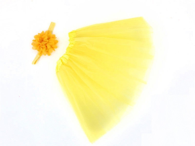 Generic Kids Chiffon Flower Tutu Skirt Set Yellow
