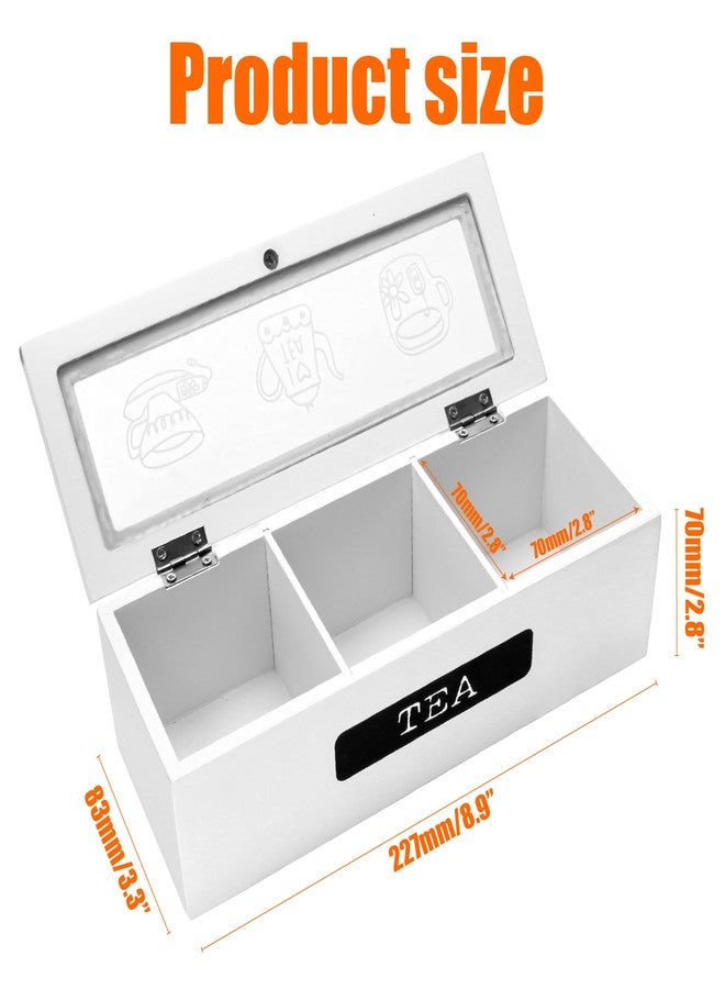 KH866 Tea Bag Holder Organizer Wood Wooden White 3 Compartment Slots Box Storage for and Display Slim Caddy Bags with Wooden Divided Chest Mini Countertop Sugar Packet Container Small Space Antique - Image 2