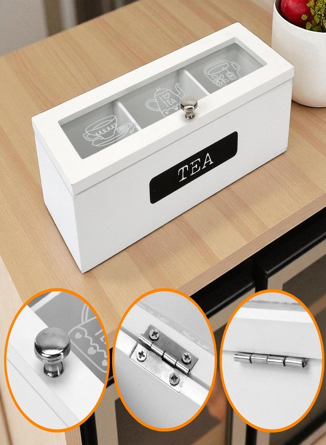 KH866 Tea Bag Holder Organizer Wood Wooden White 3 Compartment Slots Box Storage for and Display Slim Caddy Bags with Wooden Divided Chest Mini Countertop Sugar Packet Container Small Space Antique - Image 4