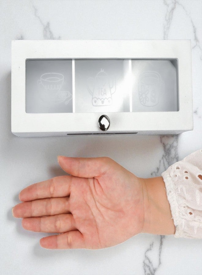 KH866 Tea Bag Holder Organizer Wood Wooden White 3 Compartment Slots Box Storage for and Display Slim Caddy Bags with Wooden Divided Chest Mini Countertop Sugar Packet Container Small Space Antique - Image 5