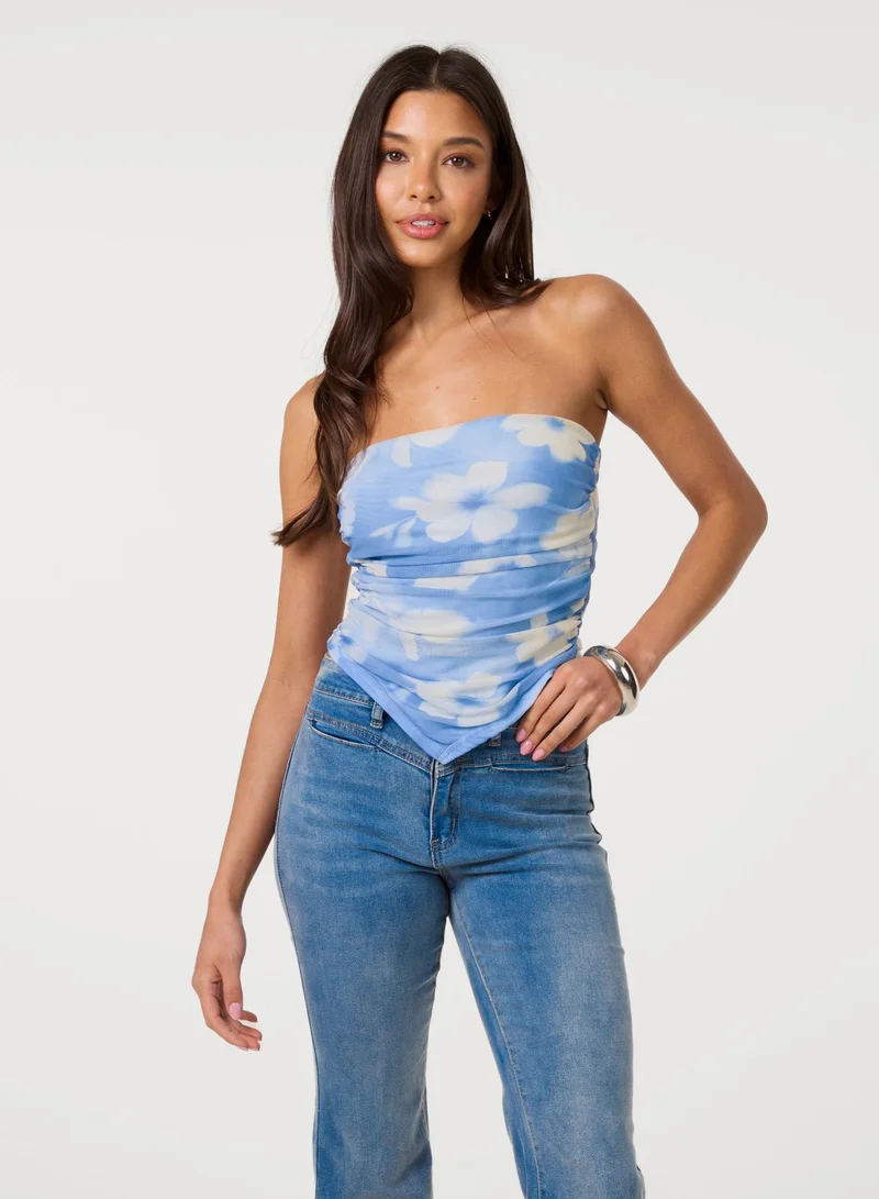 Floral Printed Mesh Bandeau Top