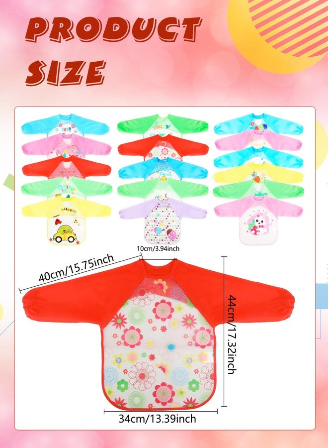 Flotory 16 Pcs Kids Art Smock Painting Smock Waterproof Apron Long Sleeve Washable Aprons for Boys Girls Drawing Cooking Crafting Eating, 16 Styles - Image 2