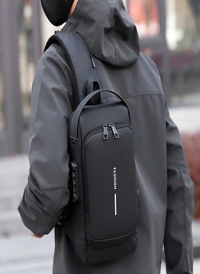 RFV1 Sling Bag for Men & Women - Stylish Crossbody Backpack with USB Charging Port, Anti-Theft Chest Bag, Casual Messenger Shoulder Bag for Travel, Work, and Everyday Use (BLACK) - Image 3