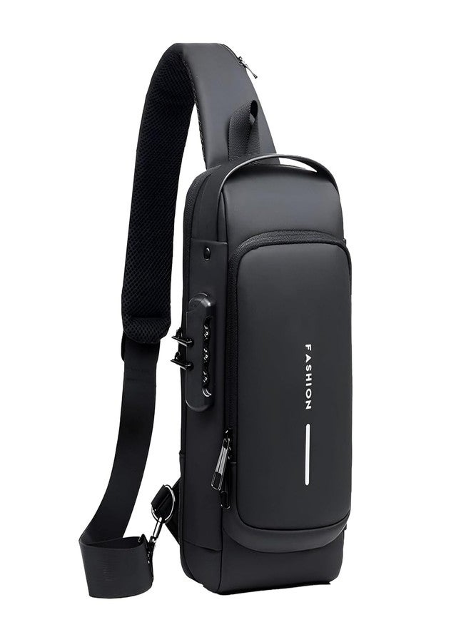 RFV1 Sling Bag for Men & Women - Stylish Crossbody Backpack with USB Charging Port, Anti-Theft Chest Bag, Casual Messenger Shoulder Bag for Travel, Work, and Everyday Use (BLACK) - Image 1