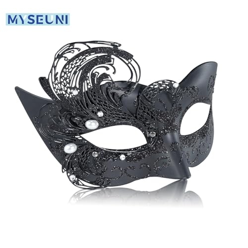 MYSEUNI 2025 New Black Masquerade Mask for Women-Peacock Metal Lady Masquerade Venetian Mask- Mascarade Mask for Women Butterfly -Perfect for Mardi Gras, Halloween Parties, Costume Party, Carnivals, Wedding - Image 3