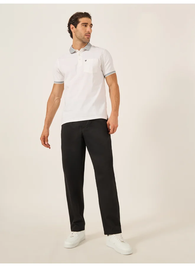 فورت كولينز Fort Collins Men White Contrast Trim Short Sleeve Polo T-Shirt with Pocket