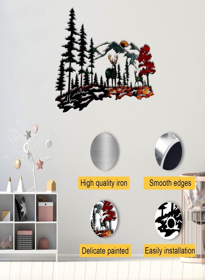 Gudui Metal Deer Wall Decor Forest Deer Mountain Metal Wall Art Rustic Cabin Wildlife Hunting Wall Decor for Lodge Bedroom Bathroom, Colorful Wall Decoration Outdoor, 11.8 X 9 Inch - Image 4