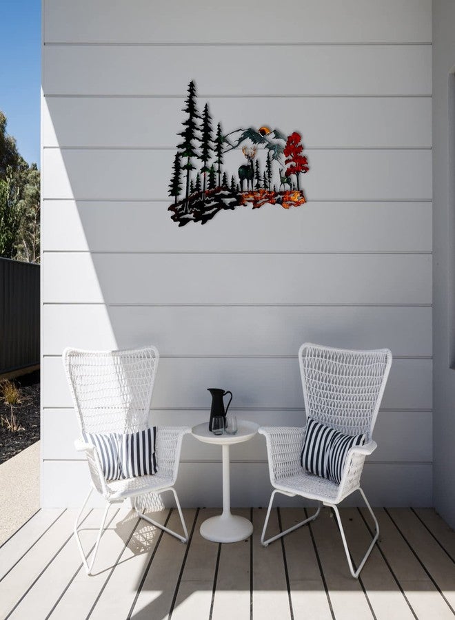 Gudui Metal Deer Wall Decor Forest Deer Mountain Metal Wall Art Rustic Cabin Wildlife Hunting Wall Decor for Lodge Bedroom Bathroom, Colorful Wall Decoration Outdoor, 11.8 X 9 Inch - Image 5