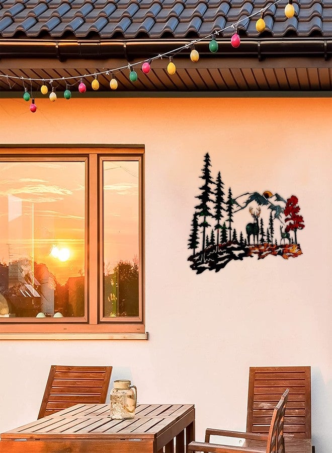 Gudui Metal Deer Wall Decor Forest Deer Mountain Metal Wall Art Rustic Cabin Wildlife Hunting Wall Decor for Lodge Bedroom Bathroom, Colorful Wall Decoration Outdoor, 11.8 X 9 Inch - Image 3