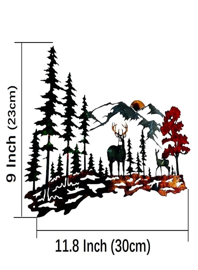 Gudui Metal Deer Wall Decor Forest Deer Mountain Metal Wall Art Rustic Cabin Wildlife Hunting Wall Decor for Lodge Bedroom Bathroom, Colorful Wall Decoration Outdoor, 11.8 X 9 Inch - Image 2