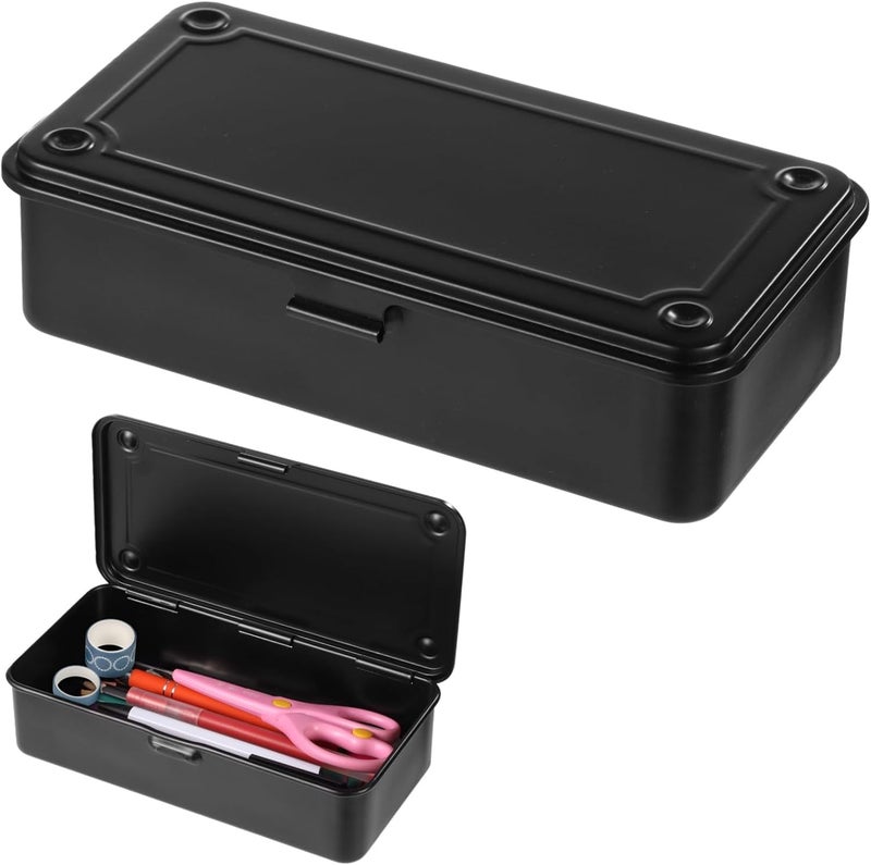 Hinged Steel Storage Box, Metal Organizer for Office Supplies, Scrapbook Tools, Pens, and More - Image 1