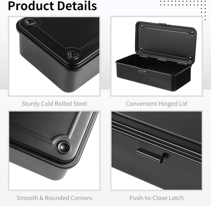 Hinged Steel Storage Box, Metal Organizer for Office Supplies, Scrapbook Tools, Pens, and More - Image 4