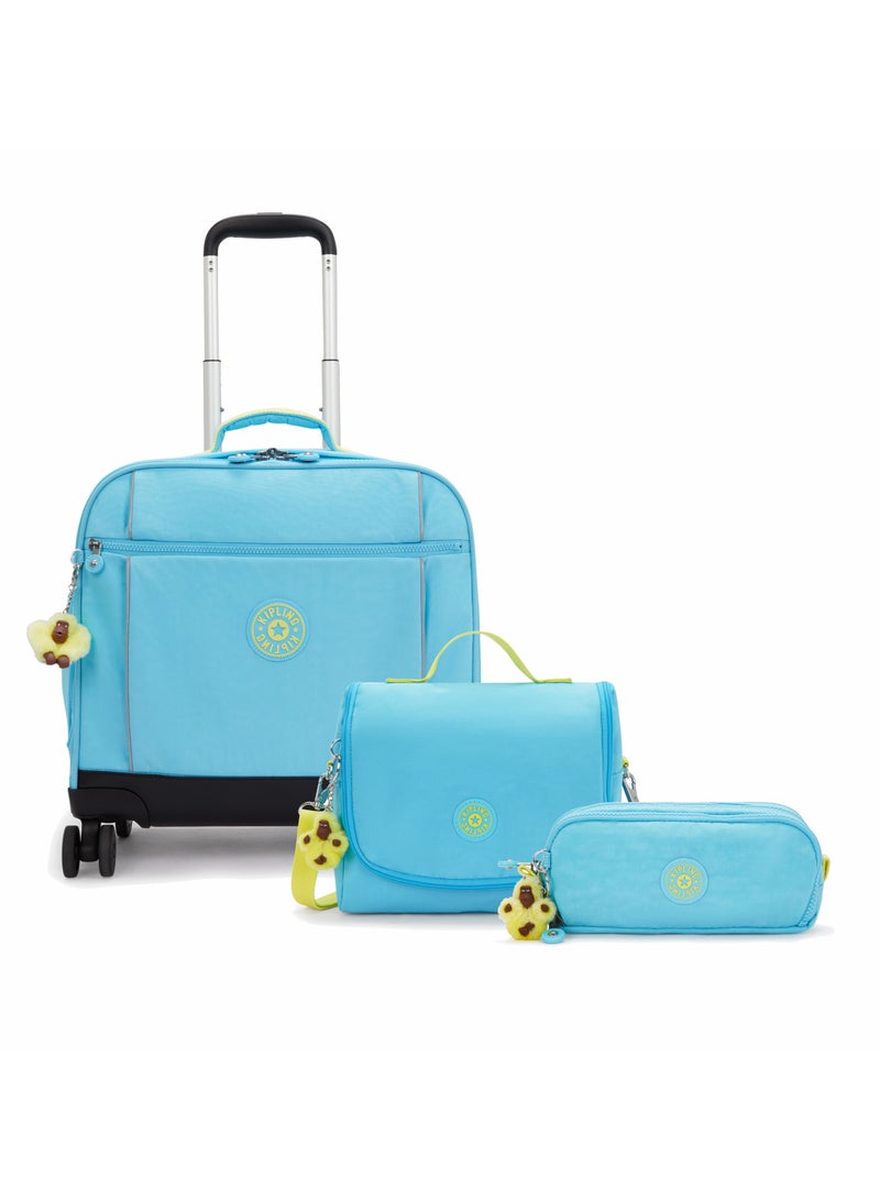kipling Storia + New Kichirou + Gitroy (Buy Trolley + Lunch Bag & Get Free Pencil Case) (Set of 3pcs Bundle) Geo Shell - Splash Blue - Image 1