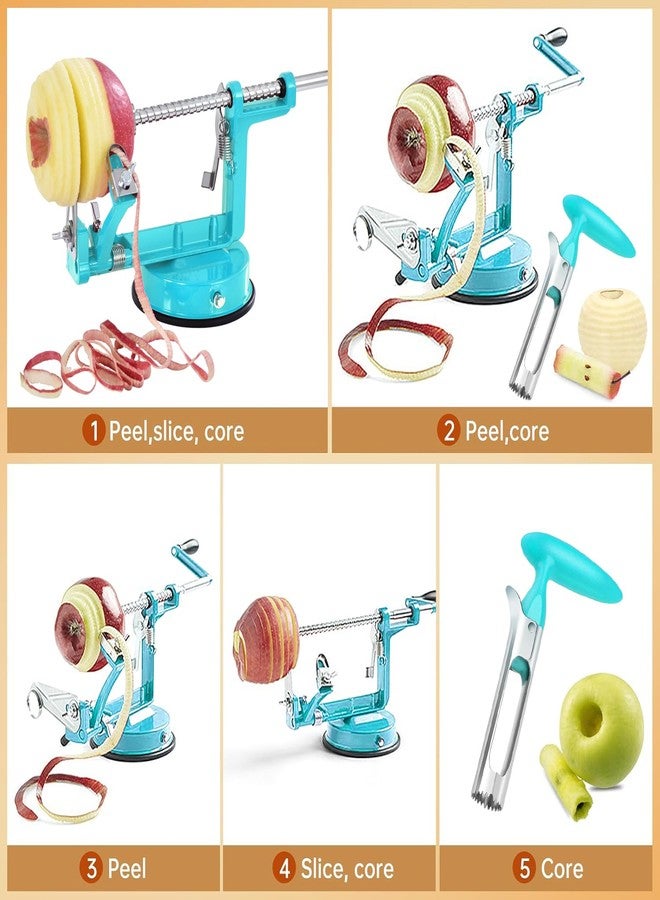 tatida Apple Peeler Corer, 5 In 1 Apple Peeler Slicer Corer with Stainless Steel Blades and Powerful Suction Base for Apples and Potatoes(Teal) - Image 4