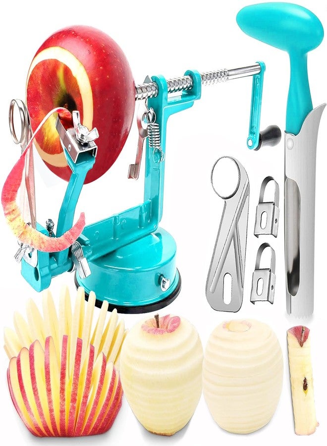tatida Apple Peeler Corer, 5 In 1 Apple Peeler Slicer Corer with Stainless Steel Blades and Powerful Suction Base for Apples and Potatoes(Teal) - Image 1