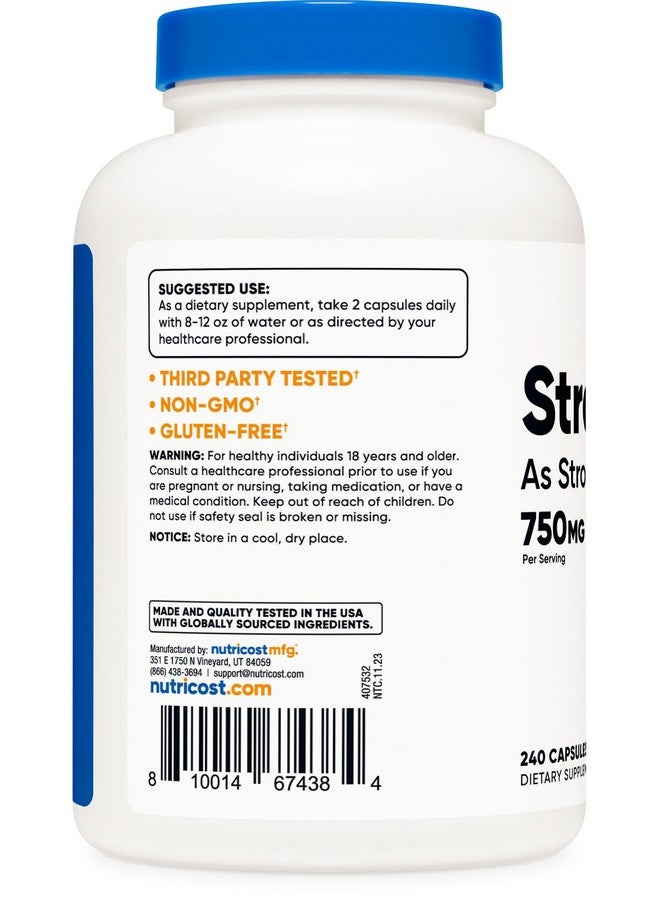 Nutricost Strontium Capsules 750mg, 240 Capsules - Vegetarian, Non-GMO, Gluten Free - Image 4