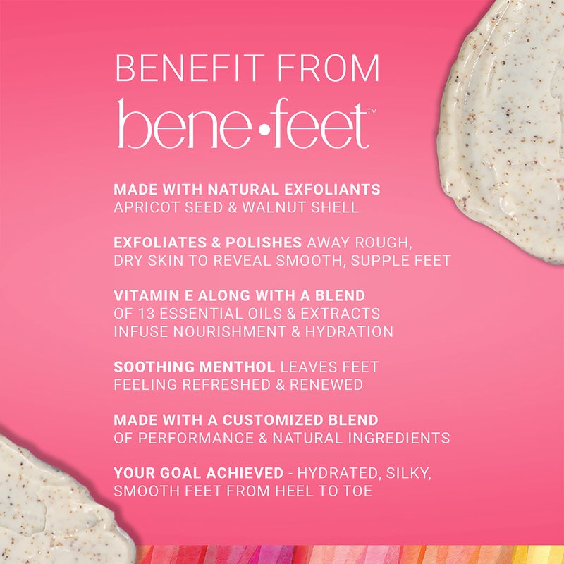 Benefeet مقشر القدمين بنفيت - مقشر بارد للقدمين - يقشر + ينعش البشرة الجافة + الباهتة، احصل على بشرة أكثر نعومة من الكعب إلى أصابع القدم، مصنوع من فيتامين E، خل التفاح، قشور الجوز + بذور المشمش، 4 أونصات (1 عبوة) - Image 4