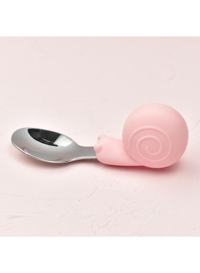 Hippo Baby Baby Learning To Eat Training Fork Spoon Short Handle Stainless Steel Tableware Children's Silicone Complementary Food Complementary Food Fork Spoon