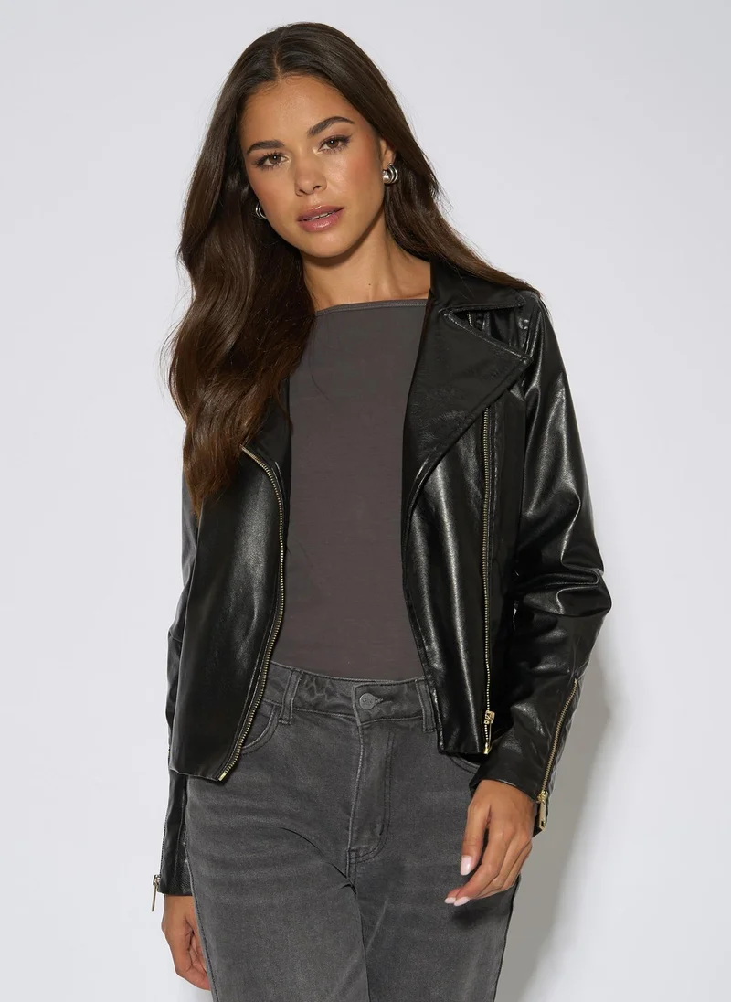 Black Faux Leather Biker Jacket