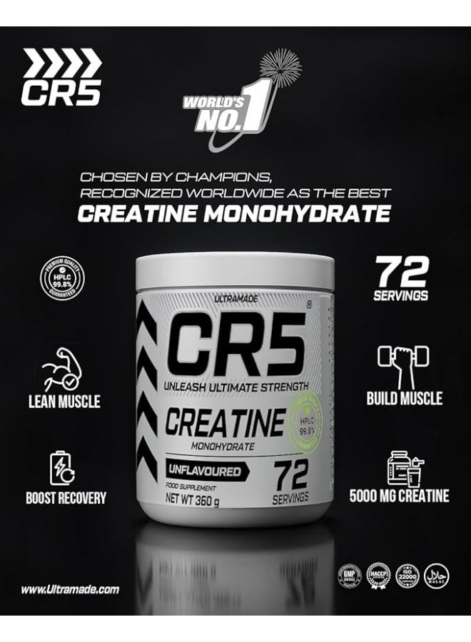 CR5 Creatine Monohydrate Unflavored 360g – HPLC Tested 99.8% Pure Creatine, 72 Servings for Strength & Performance - Image 3