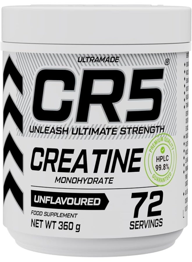 CR5 Creatine Monohydrate Unflavored 360g – HPLC Tested 99.8% Pure Creatine, 72 Servings for Strength & Performance - Image 1
