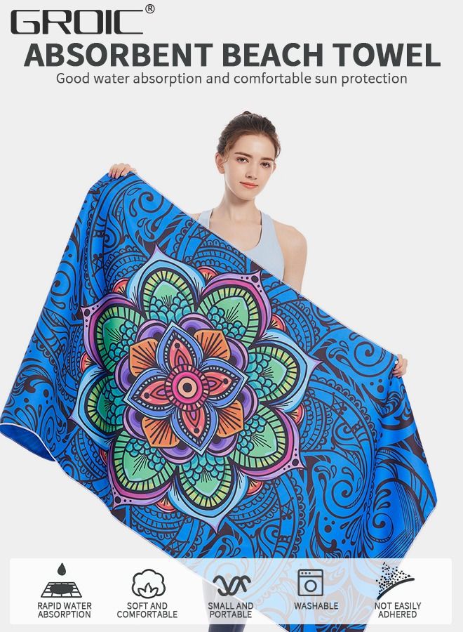 GROIC منشفة شاطئ من الألياف الدقيقة سريعة الجفاف، منشفة خفيفة الوزن فائقة الامتصاص، منشفة تخييم كبيرة الحجم، مناشف الشاطئ لحمام السباحة، والسباحة، والرياضات المائية - Image 2