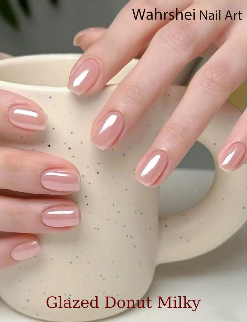 Wahrshei Semi Cured Gel Nail Strips, 20pcs Glazed Donut Pink Gel Nail Stickers for Home Nails DIY - Image 4