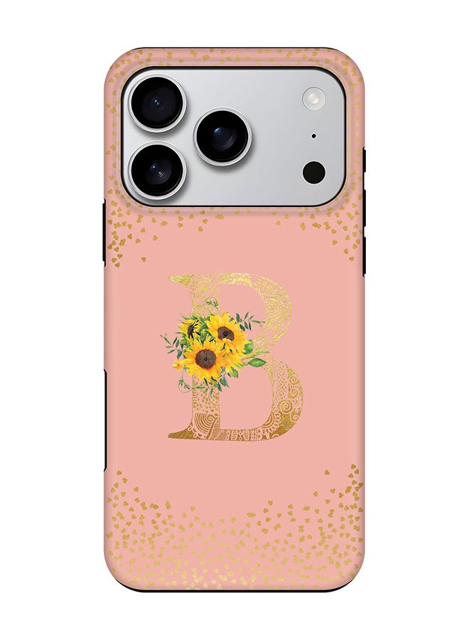 Tough Pro Magnetic Case for iPhone 17 Pro, Dual Layer hybrid PC + TPU Mobile Cover Matte - Custom Floral Monogram - B  (Rose Pink )