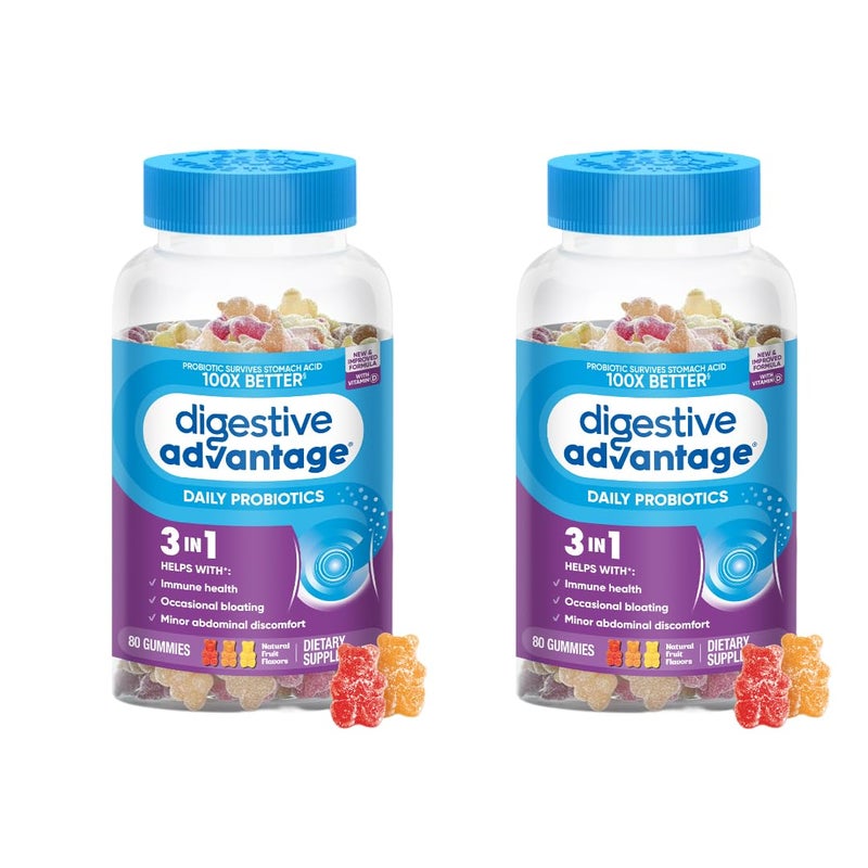 Digestive Advantage Probiotic Gummies For Digestive Health Natural Fruit Flavors Vitamin D Daily Probiotics For Women Men Occasional Bloating Minor Abdominal Discomfort Gut Health 80ct 2 Pack - Image 2