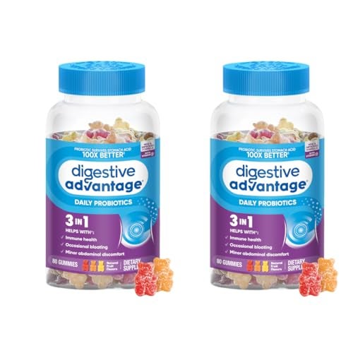 Digestive Advantage Probiotic Gummies For Digestive Health Natural Fruit Flavors Vitamin D Daily Probiotics For Women Men Occasional Bloating Minor Abdominal Discomfort Gut Health 80ct 2 Pack - Image 1