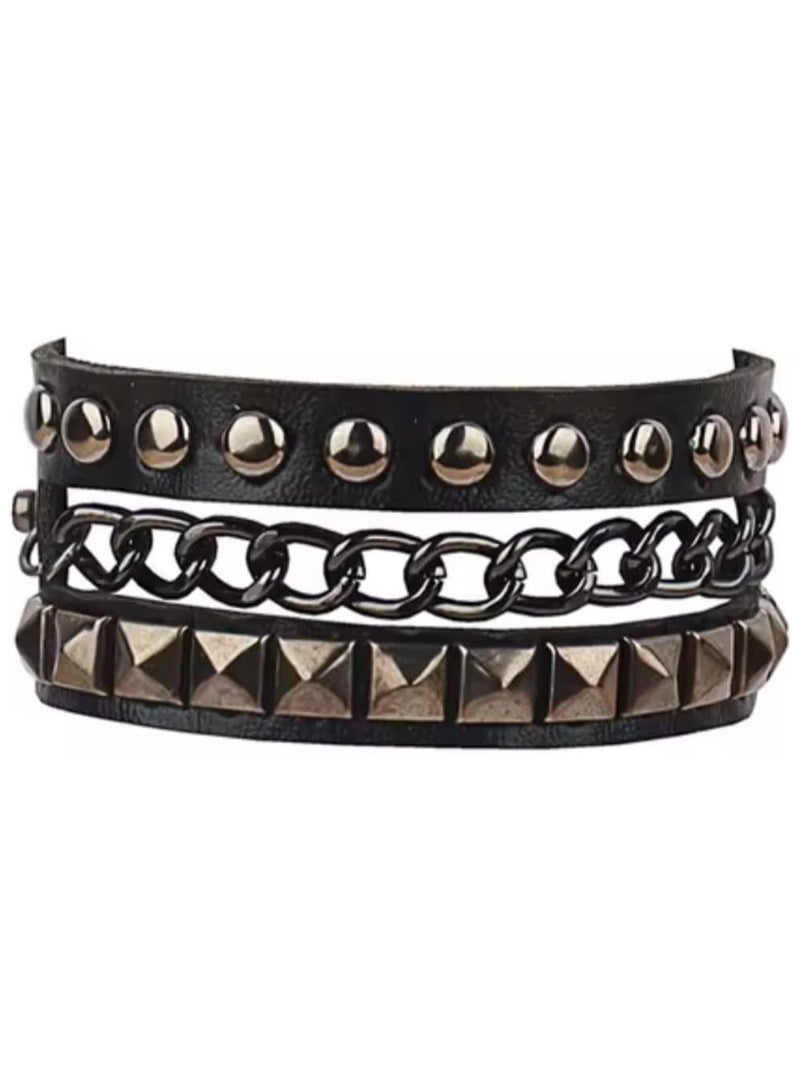 بيعتكلها للجنسين الأزياء بو الجلود الكفة سوار فاسق سوار روك مضفر المسامير معصمه للرجال النساء قابل للتعديل - Image 1