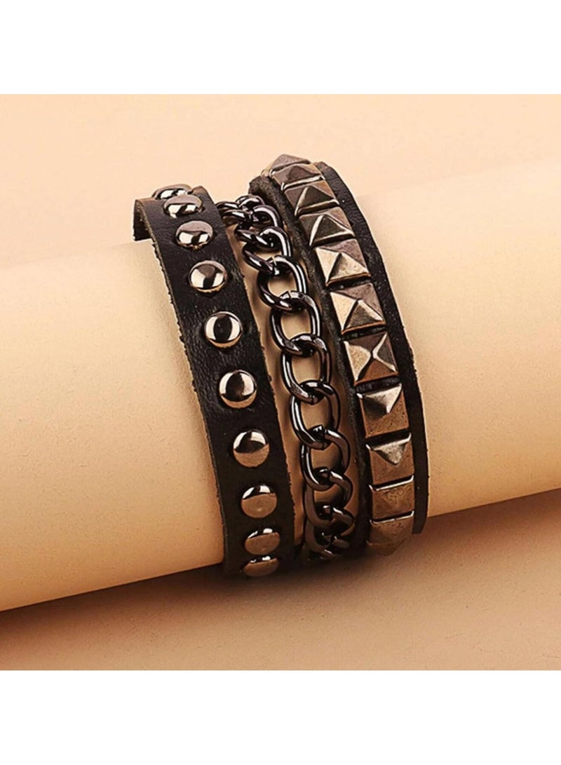 بيعتكلها للجنسين الأزياء بو الجلود الكفة سوار فاسق سوار روك مضفر المسامير معصمه للرجال النساء قابل للتعديل - Image 4