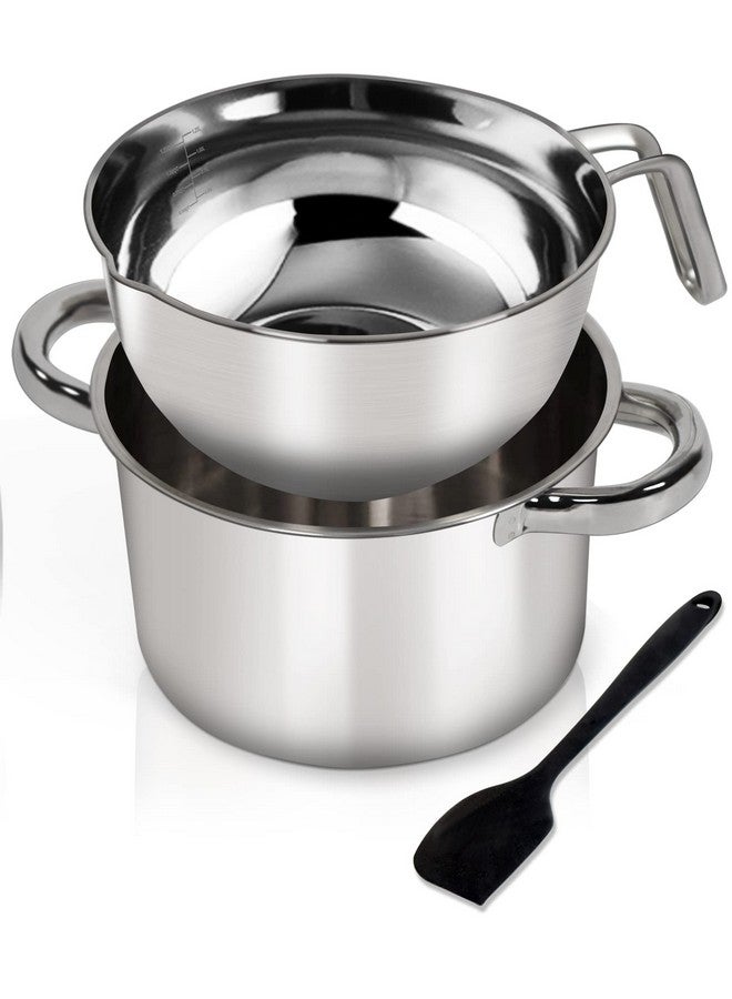 Marsheepy Double Boiler Pot Set,1250ML/1.1QT Mixing Bowl for Chocolate Melting, 2200ML/ 2QT 304 Stainless Steel Pot With Silicone Spatula for Melting Chocolate, Candy, Candle, Soap, Wax - Image 1