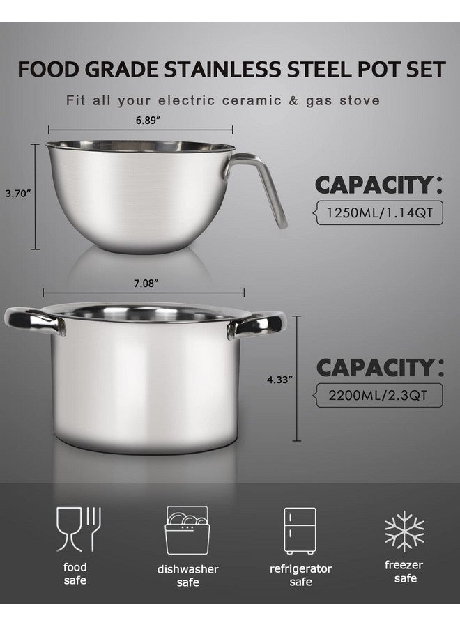 Marsheepy Double Boiler Pot Set,1250ML/1.1QT Mixing Bowl for Chocolate Melting, 2200ML/ 2QT 304 Stainless Steel Pot With Silicone Spatula for Melting Chocolate, Candy, Candle, Soap, Wax - Image 2