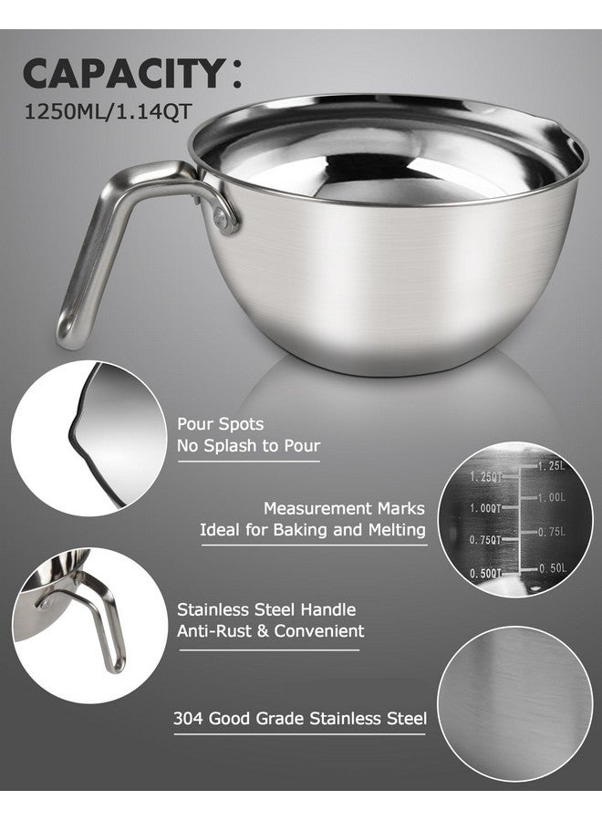 Marsheepy Double Boiler Pot Set,1250ML/1.1QT Mixing Bowl for Chocolate Melting, 2200ML/ 2QT 304 Stainless Steel Pot With Silicone Spatula for Melting Chocolate, Candy, Candle, Soap, Wax - Image 3