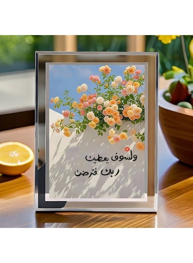 ح واحة إطار زجاجي للصور على سطح الطاولة، مقاسات مع حامل، إطار صورة، إطار صورة شفاف 17.5×22.5 سم، تصميم باقة وبركة، هدية مثالية - Image 2