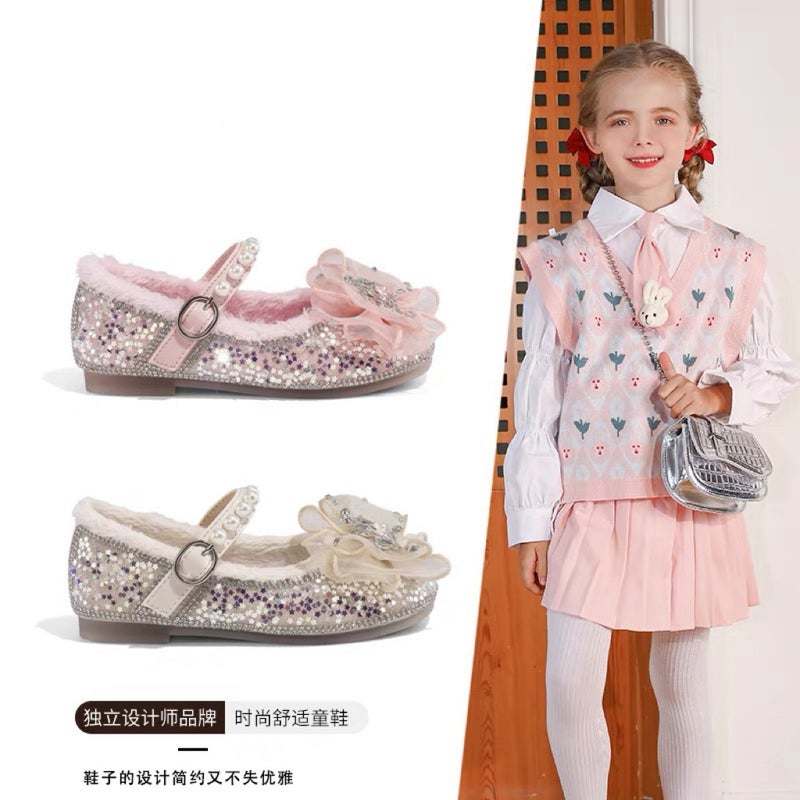Canyze Girls Cotton Shoes 2024 Winter New Children Rhinestone Princess Shoes Little Girl Fleece-Lined All-Match Single Shoes - Image 3