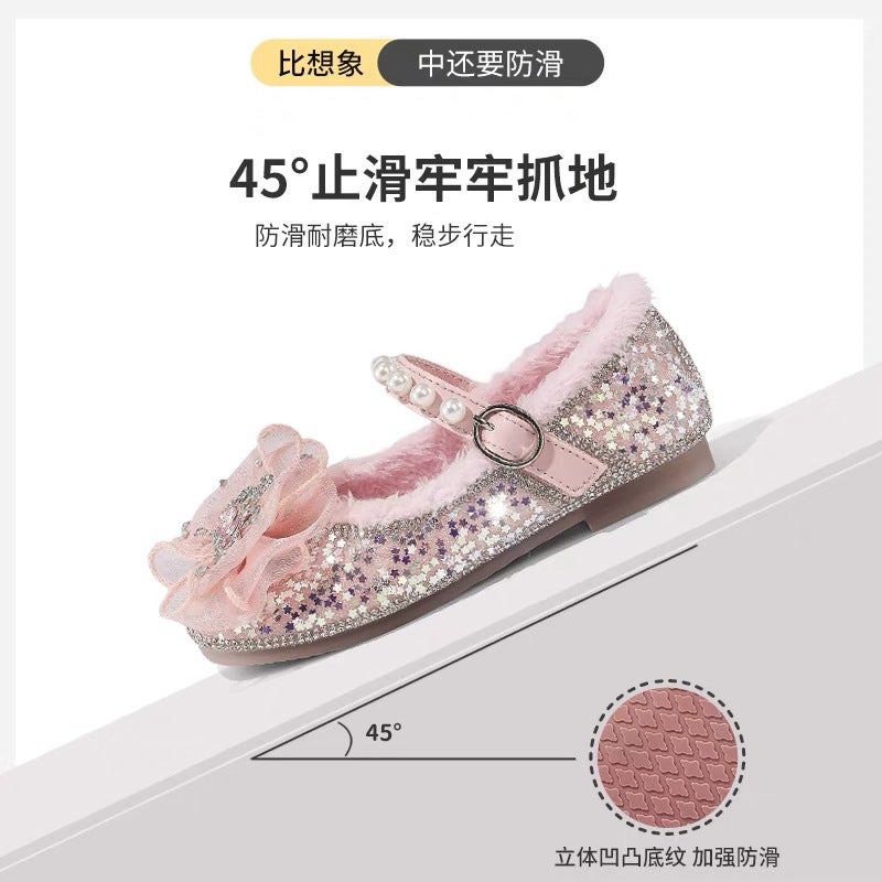 Canyze Girls Cotton Shoes 2024 Winter New Children Rhinestone Princess Shoes Little Girl Fleece-Lined All-Match Single Shoes - Image 4