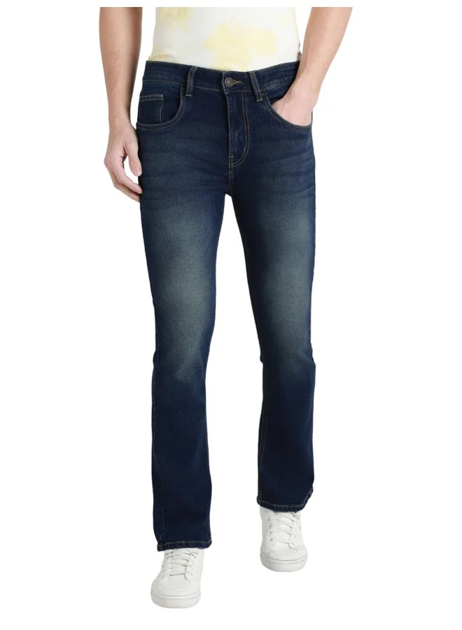 Dennis Lingo Men's Bootcut Dark Blue Cotton Jeans - Modern and Comfortable